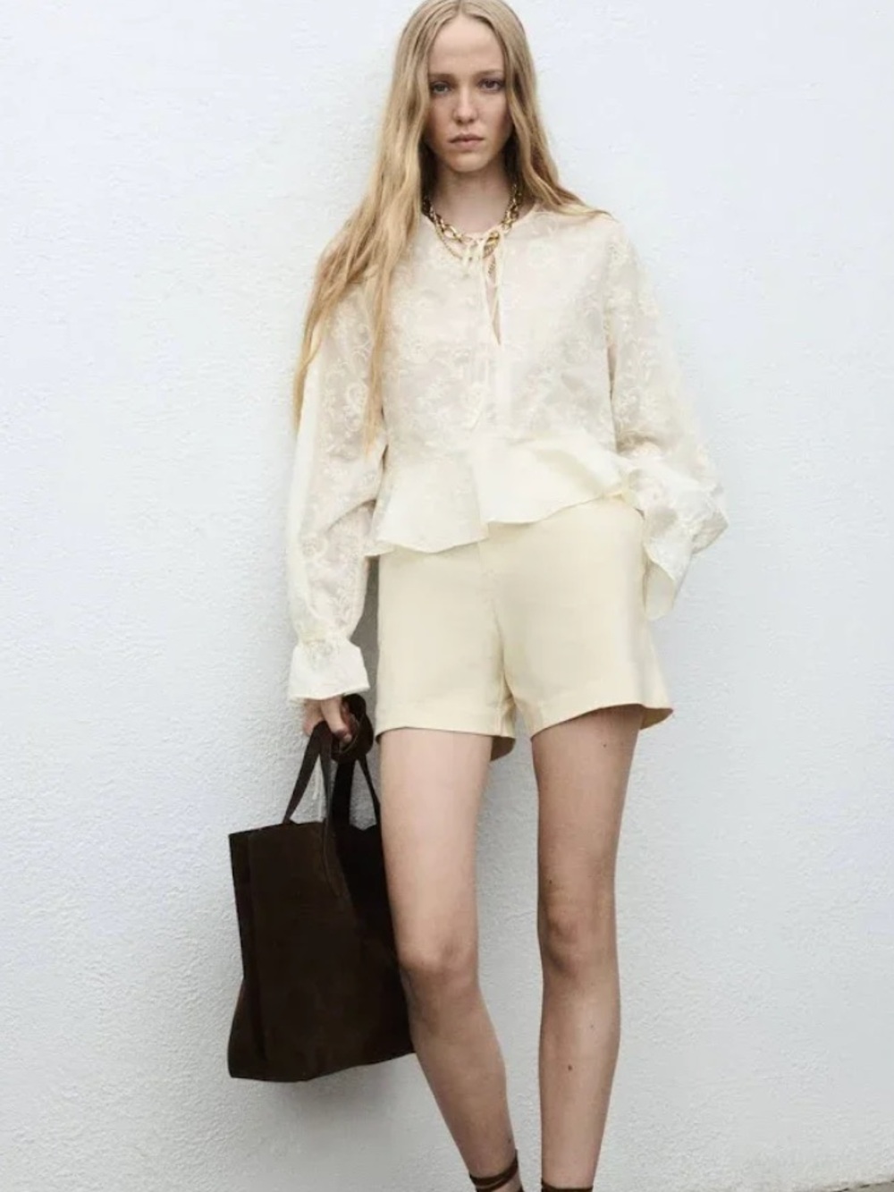 Mango Ivory Embroidered Blouse